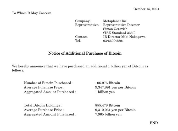 Metaplanet tiếp tục mở rộng dự trữ Bitcoin 